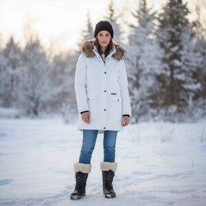 Faux Fur Mid-Length Hooded Parka with Large Pockets. NWT